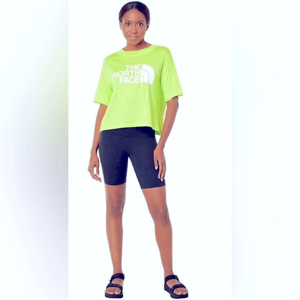 The North Face Short-Sleeve Half Dome Crop Tee in scream green size large